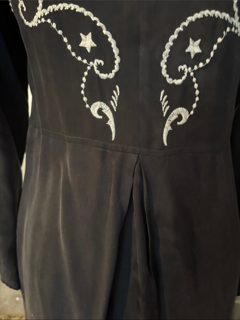 Odd Molly Black Long-Sleeve Embroidered Shirt Dress w/ White Motifs & open back. - Picture 5 of 11